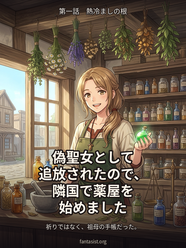 偽聖女として追放されたので、隣国で薬屋を始めました カバー